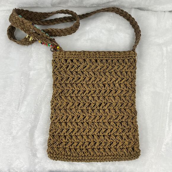 Cappelli Straworld Woven Crossbody Bag Brown Raffia Boho Festival 8x10 Zip Strap - Picture 4 of 14